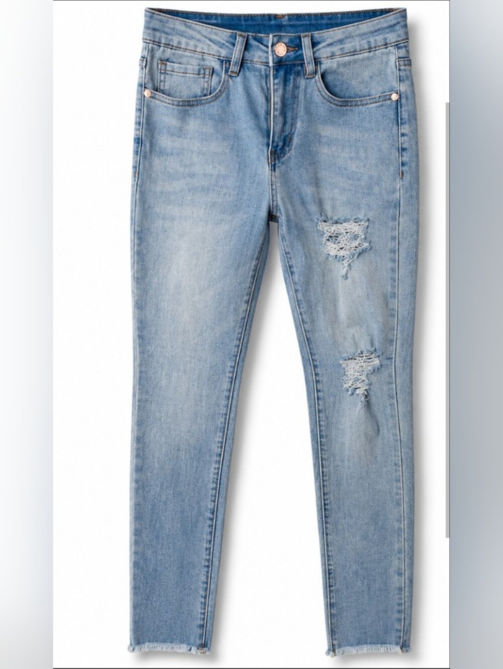 NWT Red by Denim Couture SKHW1065 Light Wash Distressed Skinny Jeans Raw Hem